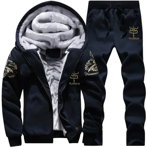 2024 New Winter Thick Men Sports Suit Tracksuit Hooded Sportswear