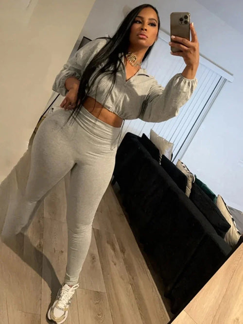 Leosoxs 2024 Autumn Women 2 Piece Set Casual Tracksuit Zipper Thin