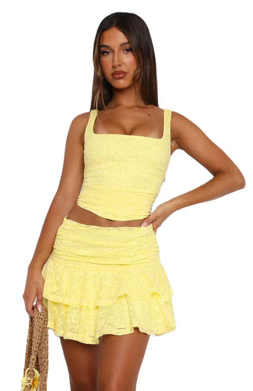 Women's Sexy Lace 2 Piece Skirts Outfits Clubwear Bodycon Sleeveless