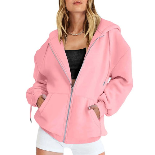 Fashion Gray Zip Up Sweatshirt Women Autumn Winter Jacket Clothes
