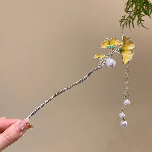 Elegant Chinese Style Hair Accessory Romantic Enameled Flower Tassel