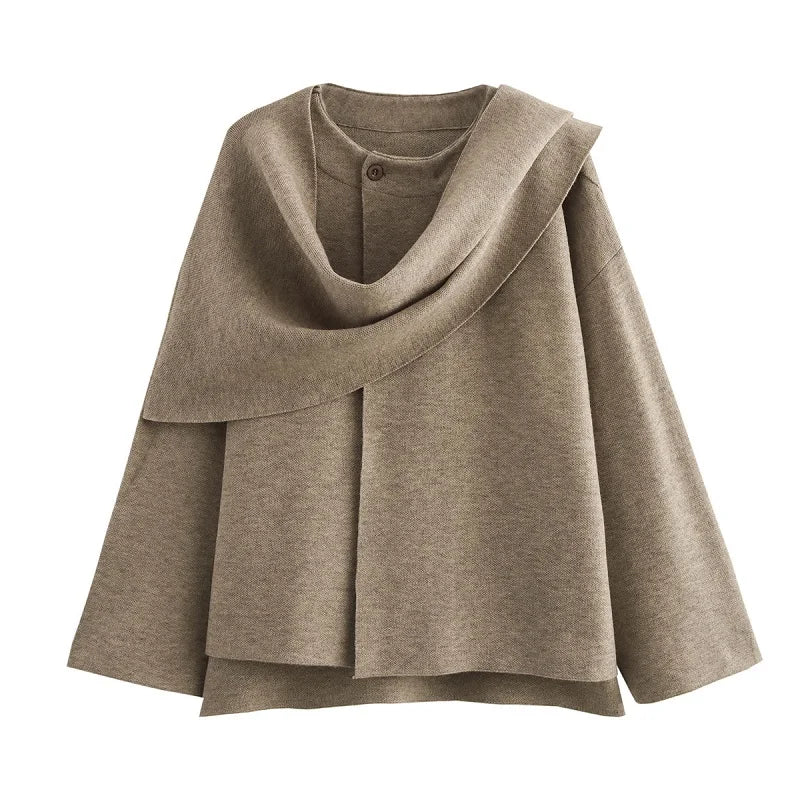 TRAF 2024 Plush Winter Coats for Women Asymmetric Scarf Demi-season