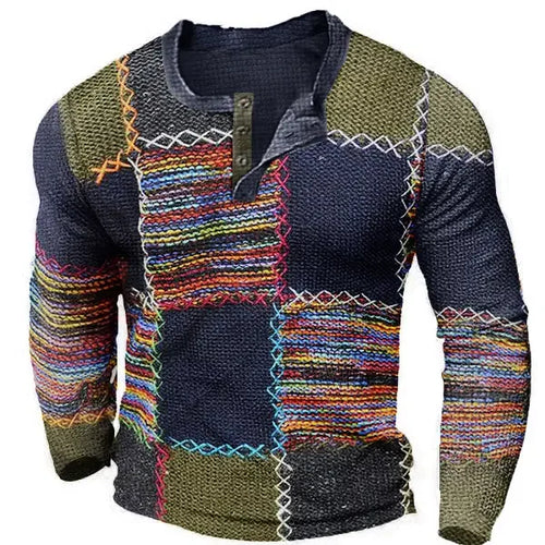 Henry - Men's Long sleeved T-shirt with plaid print pattern, men's