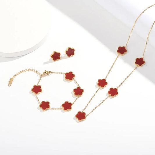 ALTERA 2023 High Quality Stainless Steel Luxury Five Leaf Flower Pendant Jewelry Set/3pcs for Women Clover Bracelet Jewelry Gift