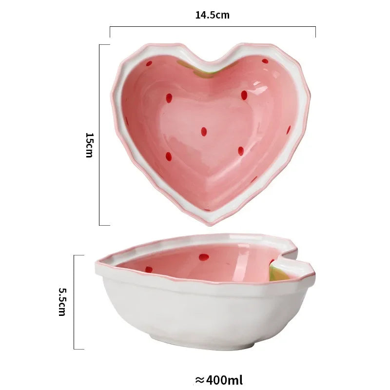 Strawberry Ramen Bowls and Spoons Creative Ceramics Anti-scald Instant