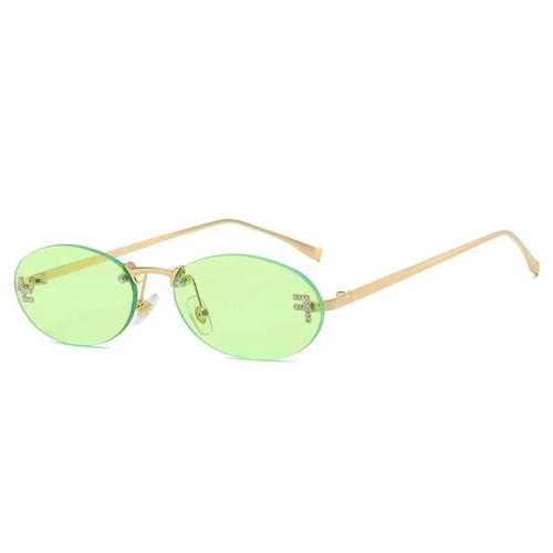 Elegant Diamond Oval Sunglasses Male Letter "F" Rimless Sunglasses