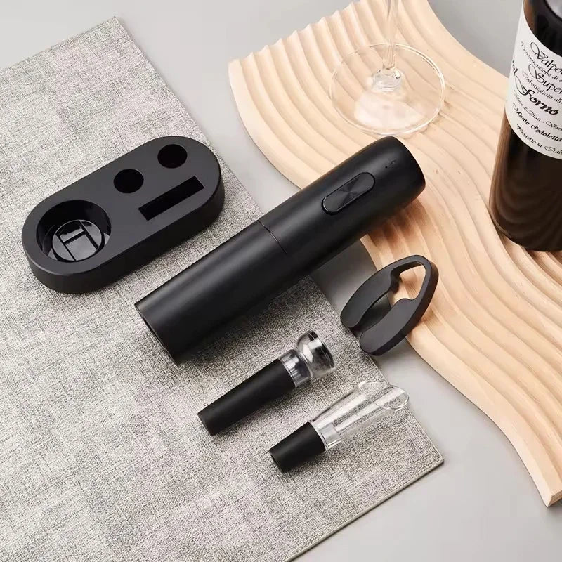 Electric Wine Opener Set with Corkscrew, Stopper, and Pourer -