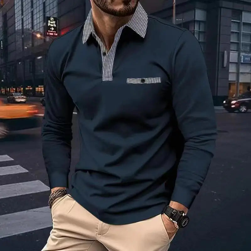 Spring Autumn Men Polo shirt Casual Sports Shirt Men Pure Color Long