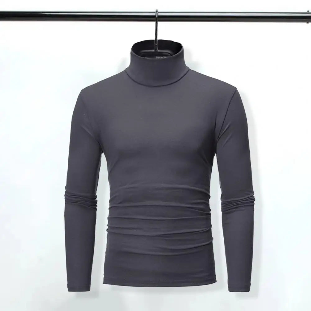 2021 New Men's Solid Color Turtleneck T Shirts Male Slim Fit Long