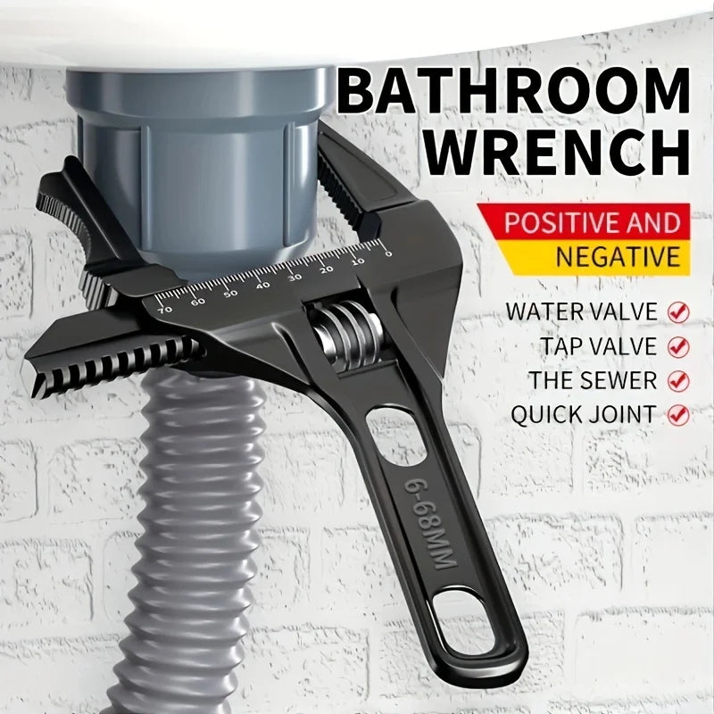 Black 16-68mm Adjustable Bathroom Wrench - Space-Saving And