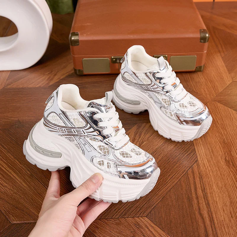 AUTUSPIN 9cm Women Sneakers High Chunky Wedges Shoes Summer Breathable Comfy Platform Ladies Thick Soled Leisure Footwear Woman