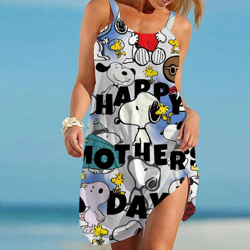 Women's Beach Dresses Kawaii Snoopy S-3XL Summer Anime Y2k 2024