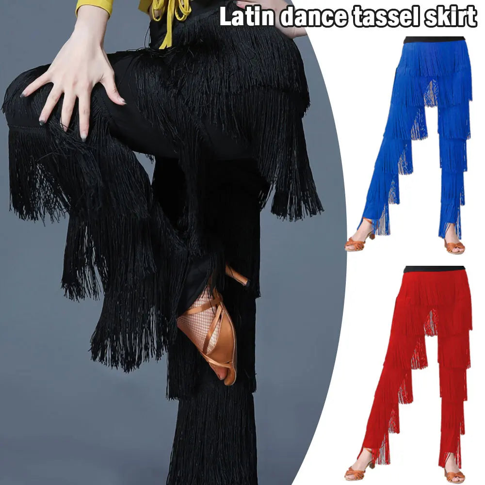 Womens Dancewear Elastic Waistband Tassel Latin Dance Pants Tango