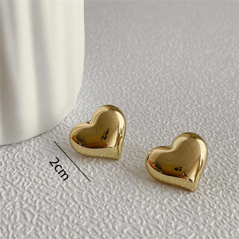 Minimalist Silver Color Smooth LOVE Heart Stud Earrings for Women