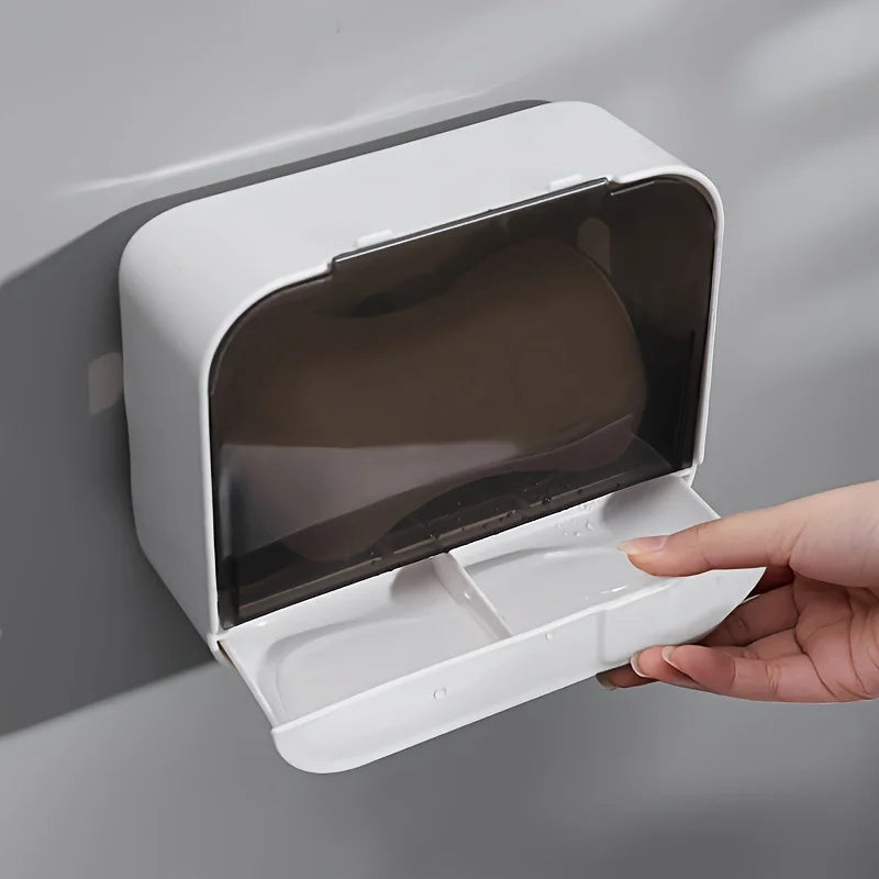 Bathroom Soap Holder Flip Lid Soap Storage Box Wall Mounted No Punch