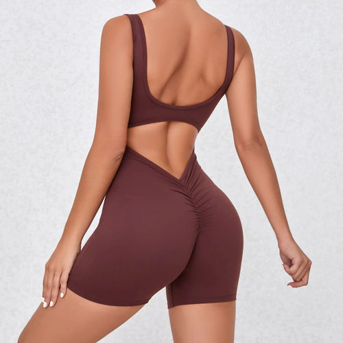 2025 S-XL Pad Women Gym Yoga Set Sports Rompers Deep V Back Fitness