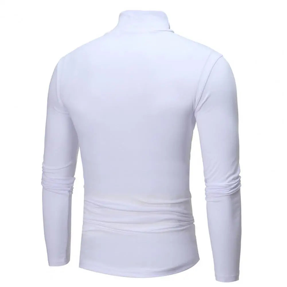 2021 New Men's Solid Color Turtleneck T Shirts Male Slim Fit Long