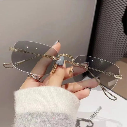 Photochromic Anti-blue Glasses Frameless Temperament Flat Lens Burst