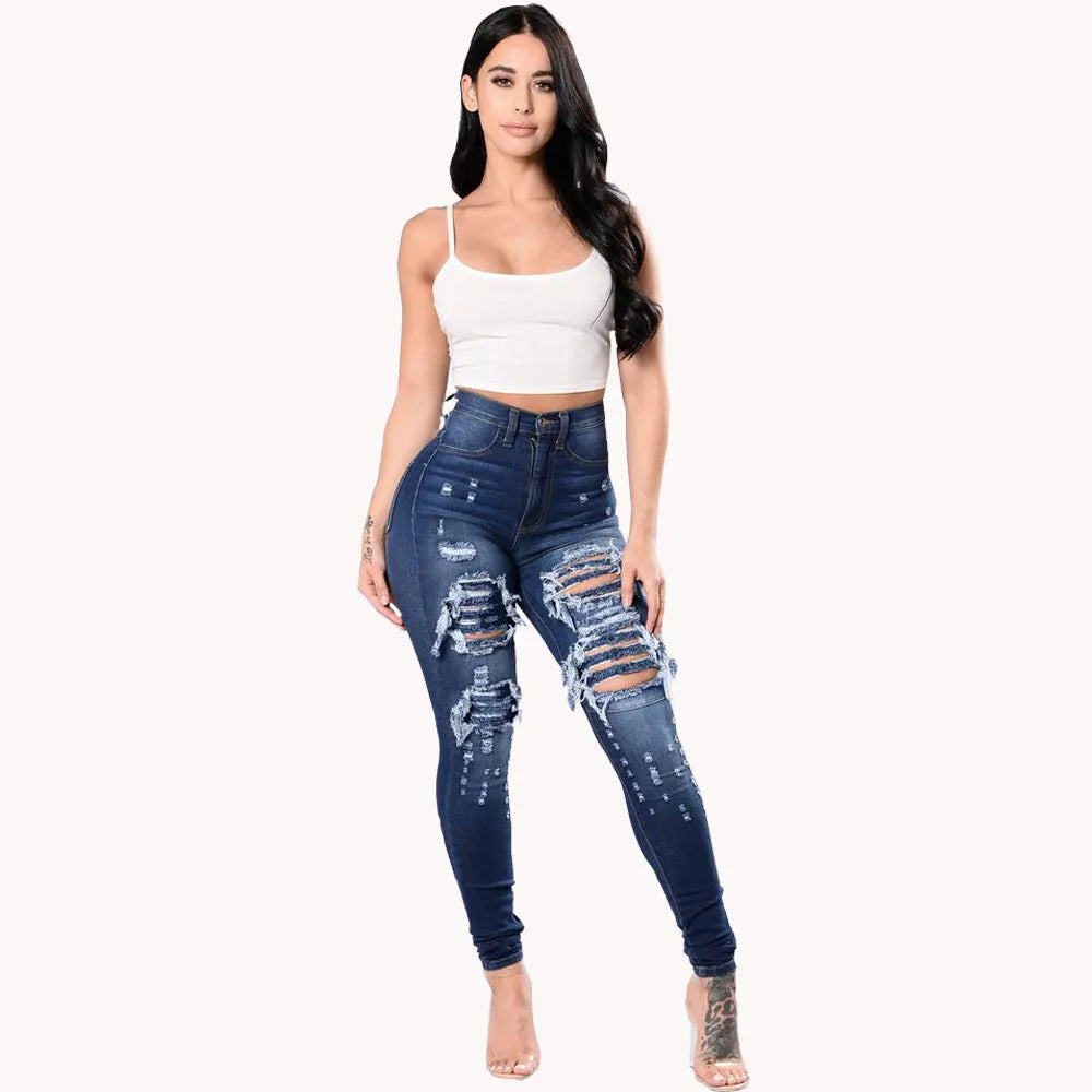 2023 Autumn High Waist Ripped Jeans For Women Fashion Stretch Skinny