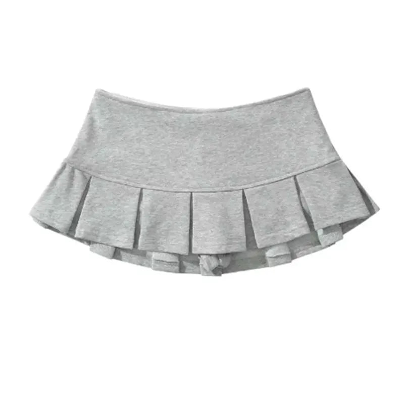 Mooyufon Fabric Y2K Mini Skirt Women Low Waist Wide Pleat Light Grey