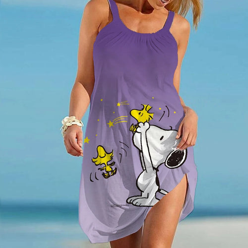 Women's Beach Dresses Kawaii Snoopy S-3XL Summer Anime Y2k 2024