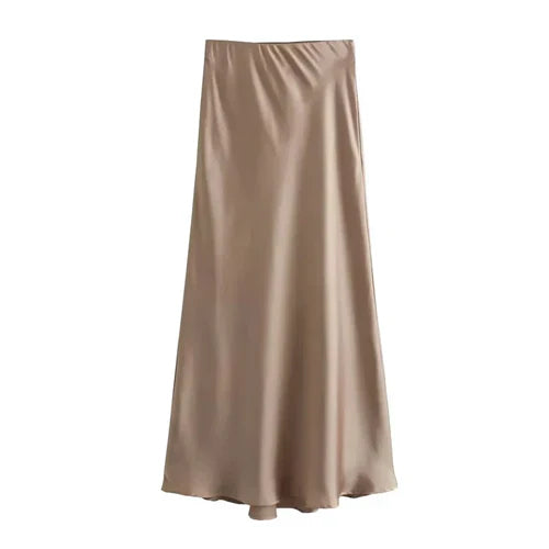 TRAF Woman 2024 Satin Skirt Women High Waist Long Skirts For Women