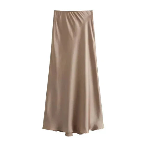 TRAF Woman 2024 Satin Skirt Women High Waist Long Skirts For Women