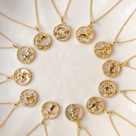Fashion Vintage Zodiac Natural Shells Necklace Gold Plated 12 Constellation Round Pendant Necklace Exquisite Women Jewelry Gifts