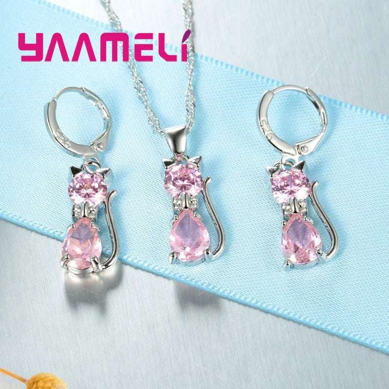 Real 925 Sterling Silver Color Jewelry Sets for Woman Girls Shining