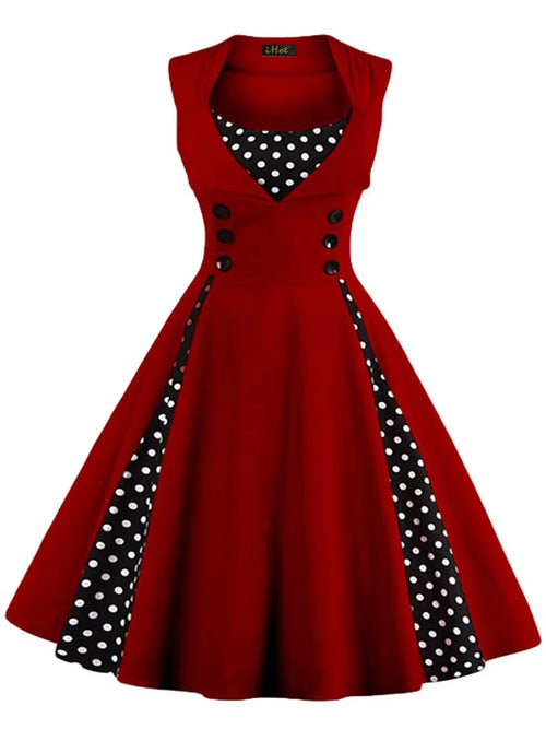 S-5XL Women Robe Retro Vintage Dress 50s 60s Rockabilly Dot Swing Pin