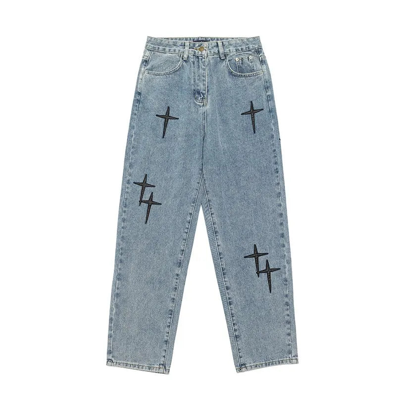 Prints Jeans Men 2023 New Streetwear Baggy Wide Leg Jeans Korean