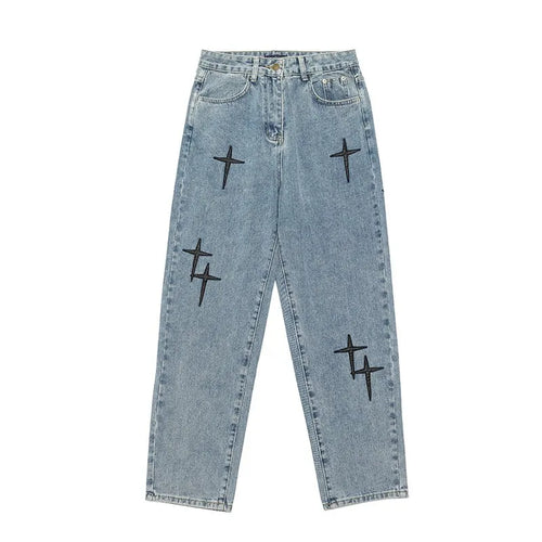 Prints Jeans Men 2023 New Streetwear Baggy Wide Leg Jeans Korean