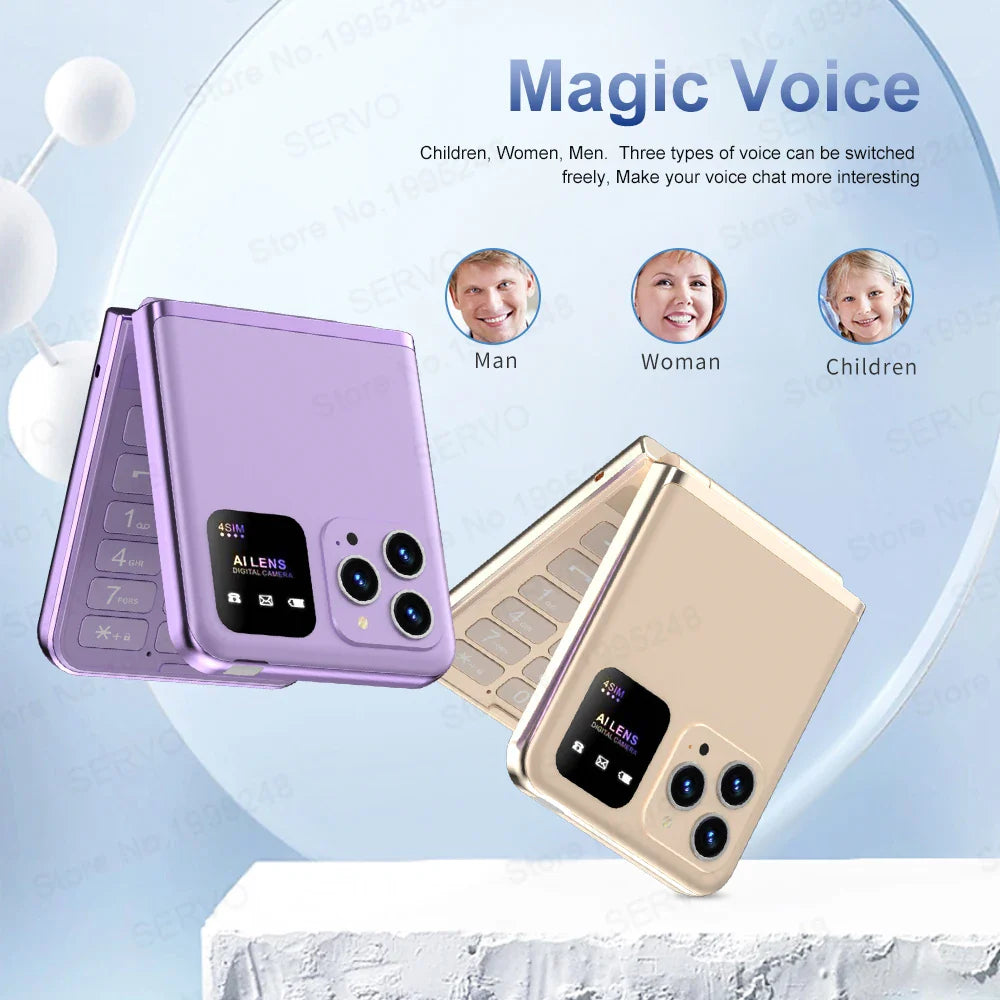 SERVO Flip6 4 SIM Card standby Folding Mobile Phone 2.4” Auto Call
