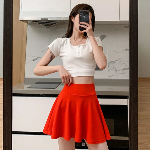 Summer Women's Skirts Fashion Sexy Mini Elastic Pleated Sun Skirts For