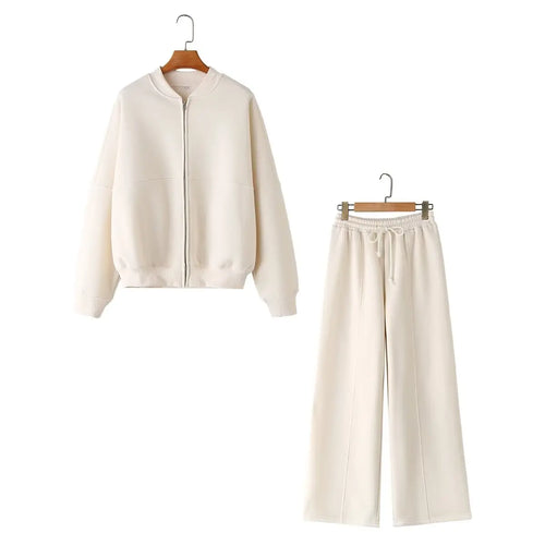 TRAFZA Women's 2-piece Retro Solid Color Zipper Bomber Jacket