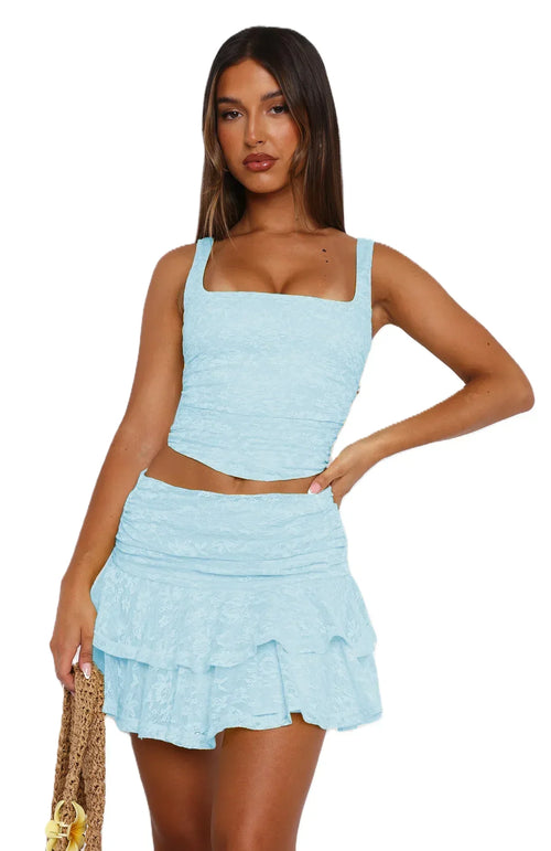 Women's Sexy Lace 2 Piece Skirts Outfits Clubwear Bodycon Sleeveless