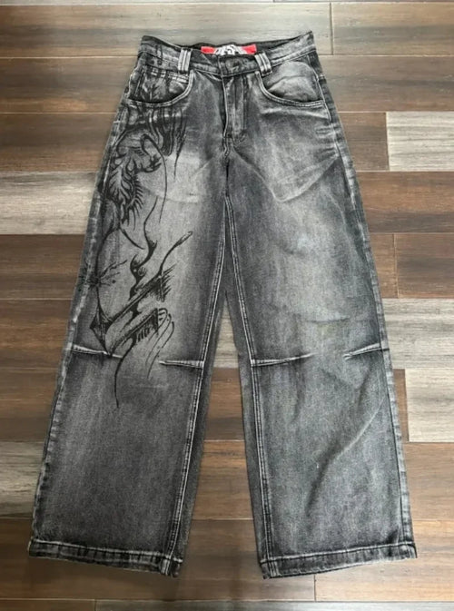 Streetwear PROTECT Jeans Y2K mens Pants Harajuku Hip Hop Letter