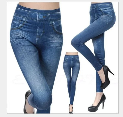 Women Leggings 2023 Fashion Faux Denim Jeans Leggings Sexy Long Pocket