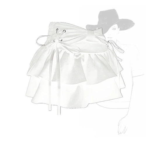 Blue Denim Pleated Skirt Bow Fold Design Women's A-line Short Skirt