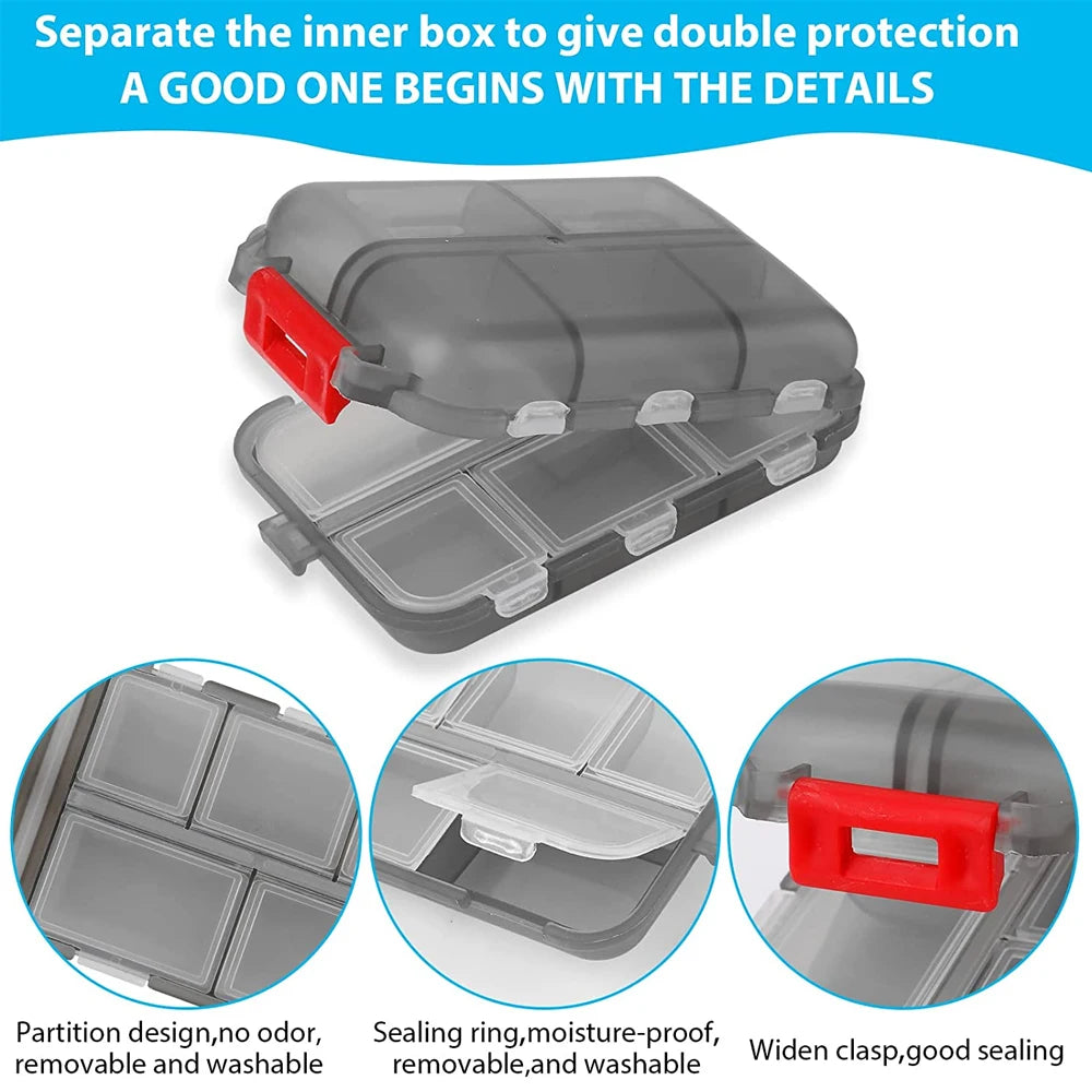 1Pcs Travel Pill Organizer, 10 Grid Compartments Pocket Pharmacy,
