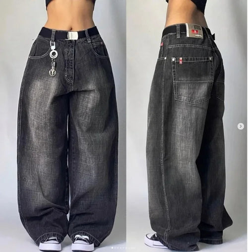Y2K Men blue letter printed jeans high-end fashion hip-hop trend