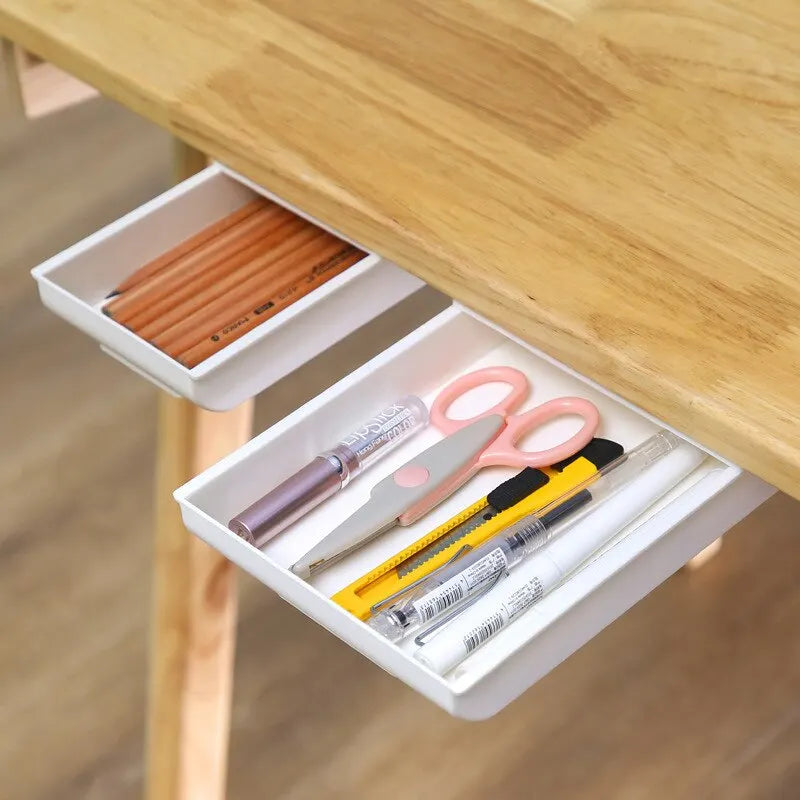 1pc White SelfAdhesive Storage Drawer Box Makeup Pencil Tray Desk