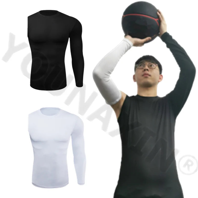 Men One Arm Long Sleeves T-Shirts Base Layer Basketball Sports Tight