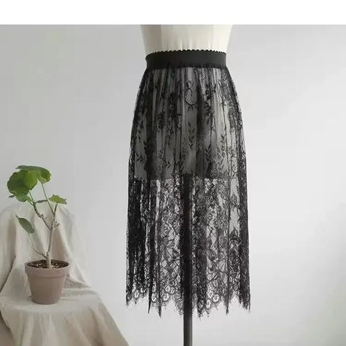 2 Length Elegant Black Skirt White Lace Transparent Long Tulle Skirt