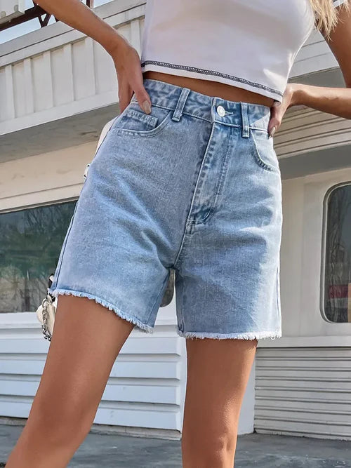 Streamgirl Blue Women's Denim Shorts Summer High Waist Casual Chic