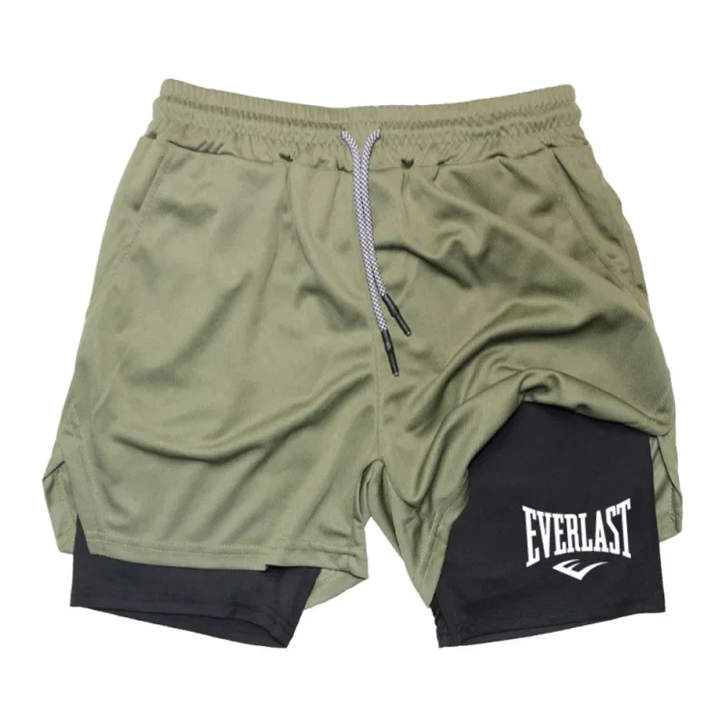 Men's compression gym shorts, EVERLAST printed sports pants, double