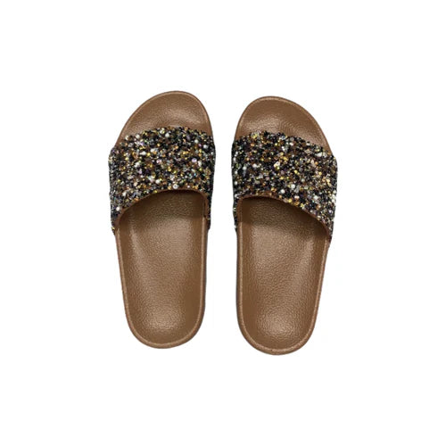 Women’s Brown Sparkling Sequin Flat Slippers – Comfortable Casual