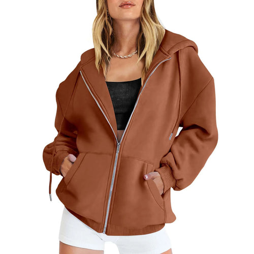 Fashion Gray Zip Up Sweatshirt Women Autumn Winter Jacket Clothes