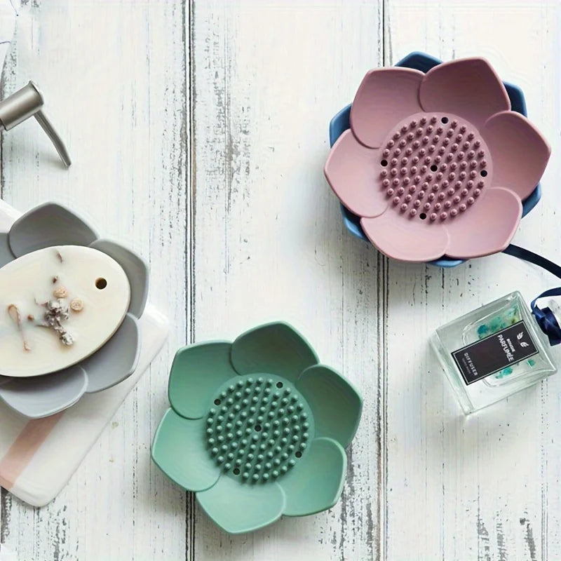 1pcs Bathroom Soap Box Lotus Design Soap Holder Silicone Soap Box
