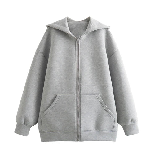 2024 Spring and Autumn New Casual Street Loose Oversize Hooded Zipper